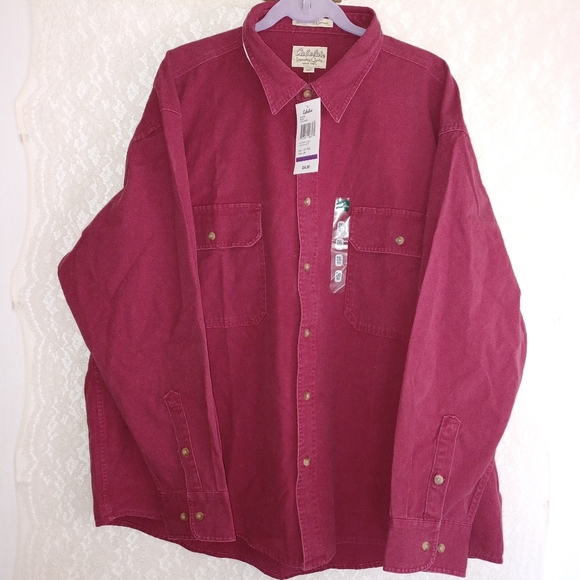 New Cabela's Men's 2XL Reg. Stonewash Canvas Dark Red 100% Cotton LS Shirt - Picture 4 of 10